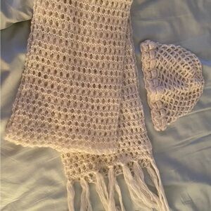 Cream Knit Scarf and Hat Set